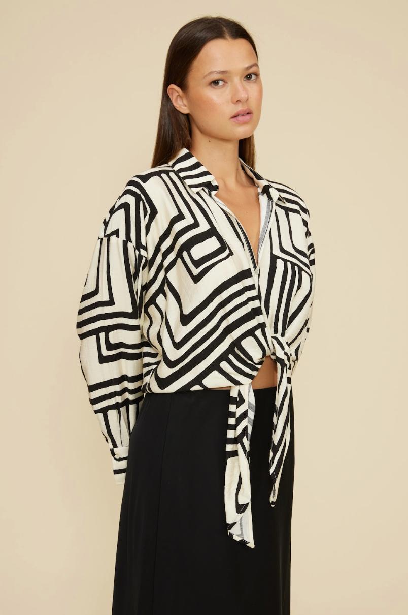 Geometric Tie Front Blouse Product Image