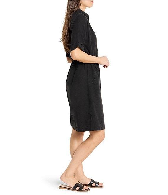 NIC + ZOE Devon Rumba Linen Blend Point Collar Short Sleeve Tie Waist Shirt Dress Product Image