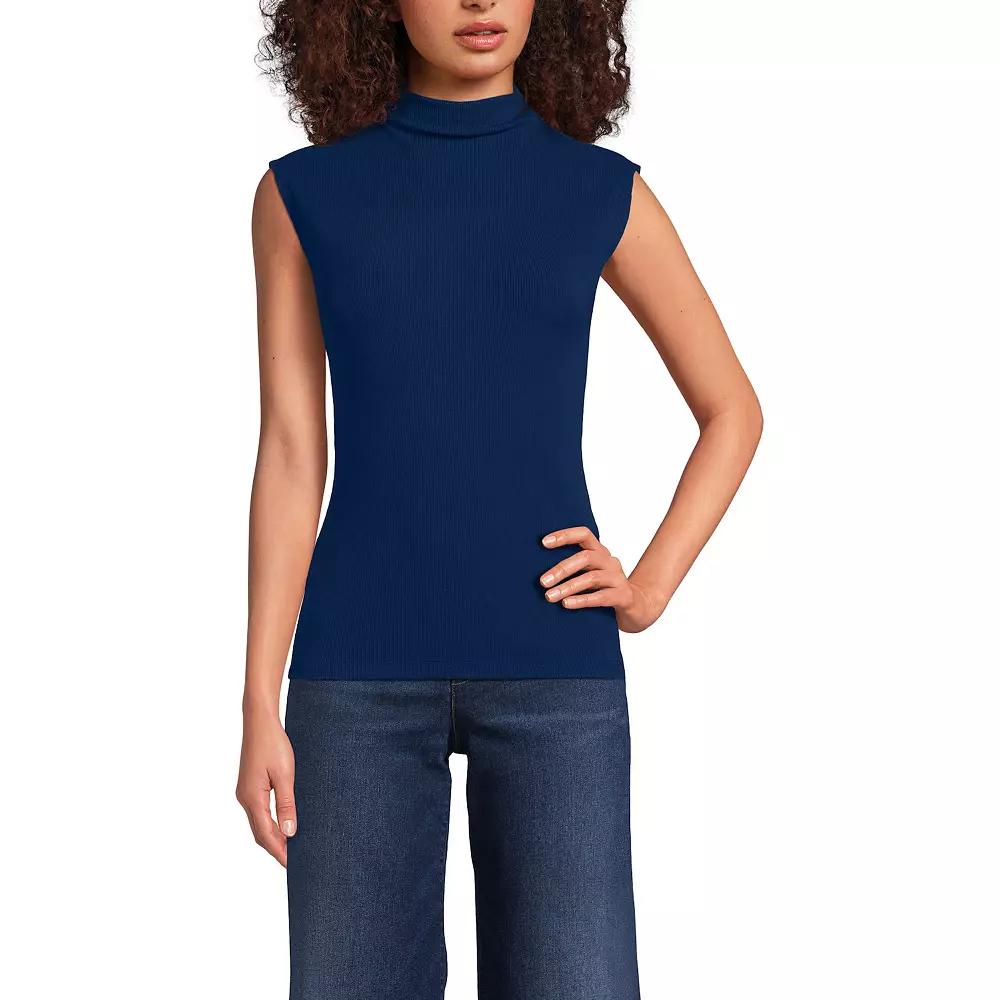 Womens Lands' End Sleeve Drapey Ribbed Fitted Funnel Neck Tank Top, Women's,  Product Image
