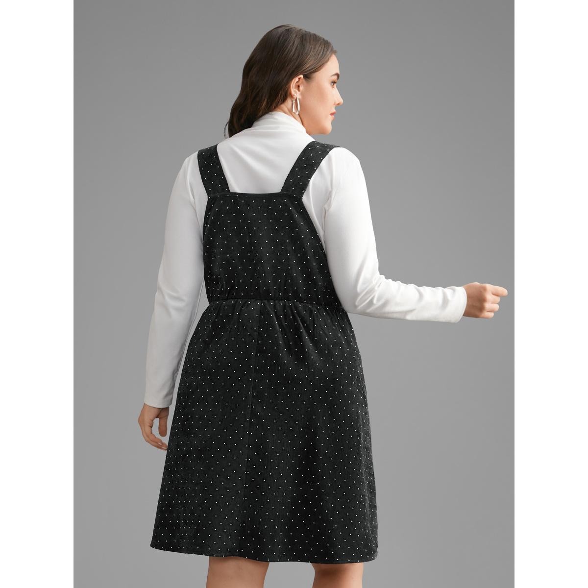 Plus Size Ditsy Floral Corduroy Pocket Zipper Fly Cami Dress BlackFlower Women Casual Printed Square Neck Sleeveless Curvy Knee Dress BloomChic 30/6X Product Image