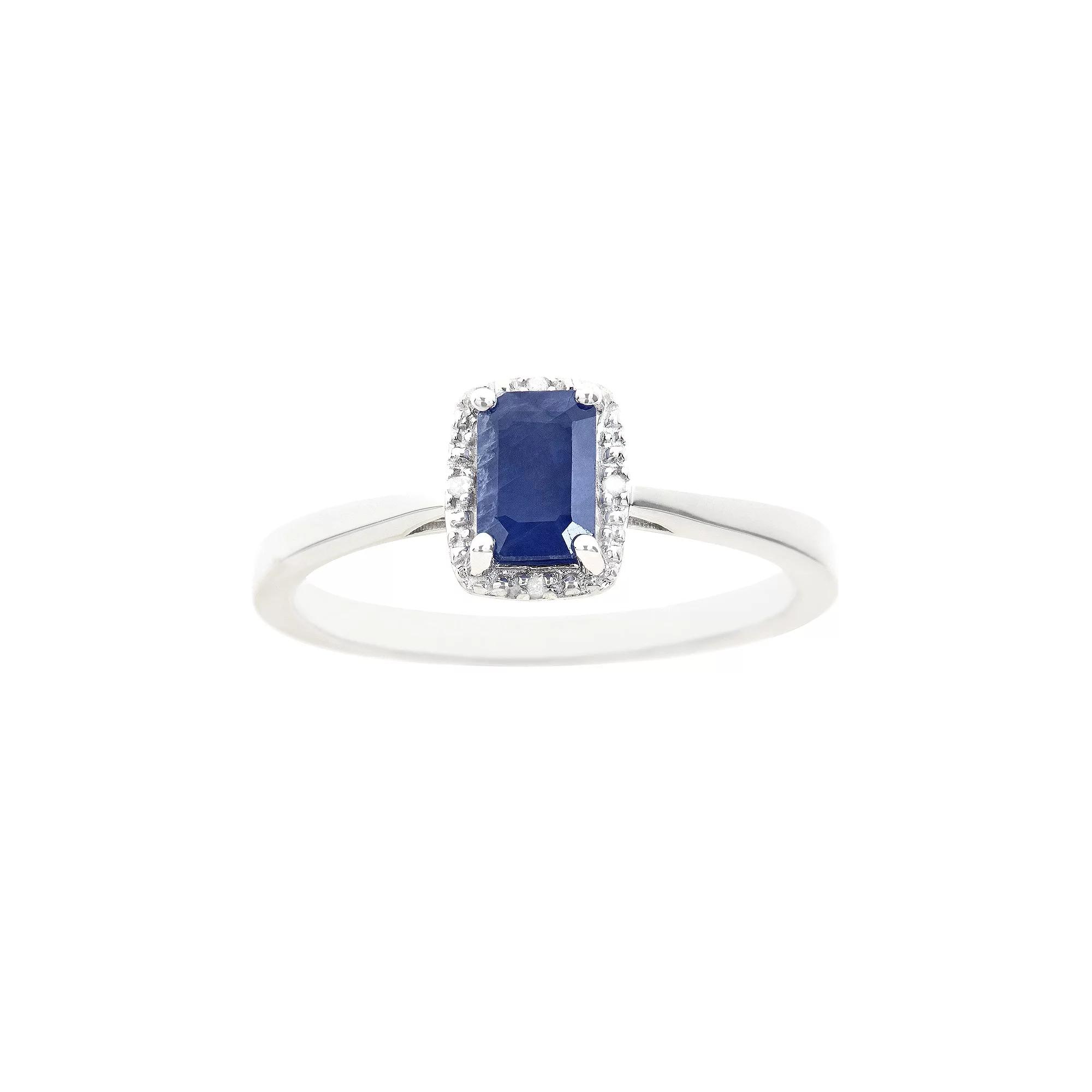 Celebration Gems Sterling Silver Sapphire & Diamond Accent Rectangle Halo Ring, Women's,  Product Image