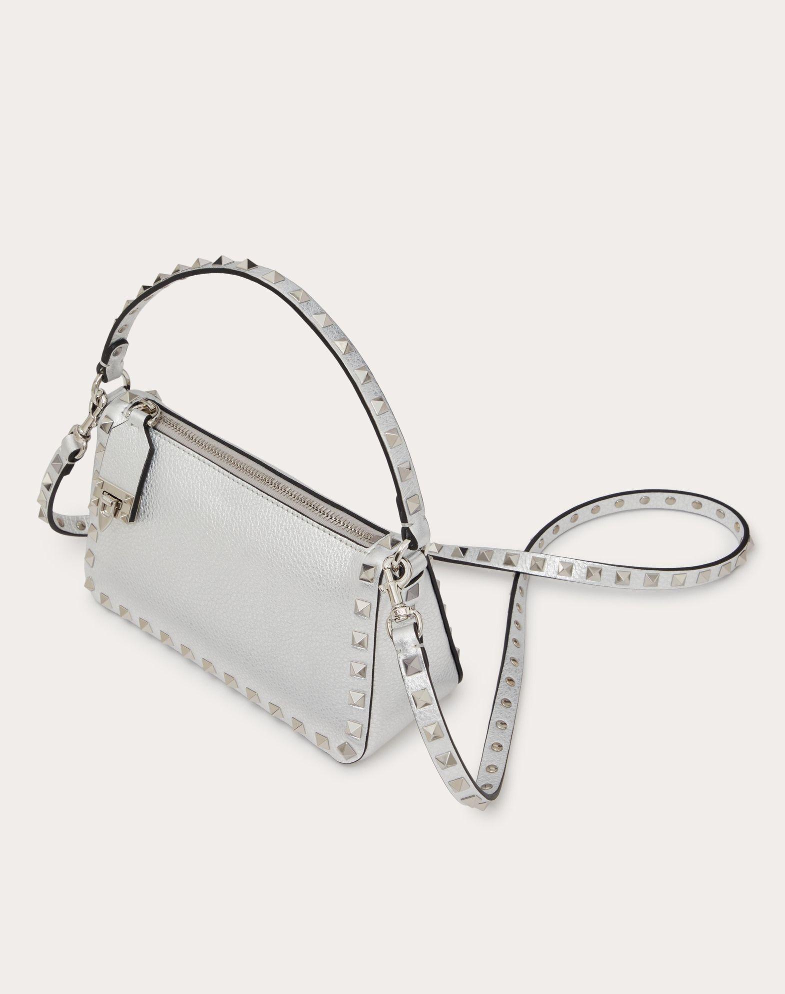 Small Rockstud Grainy Metallic Calfskin Crossbody Bag  Product Image