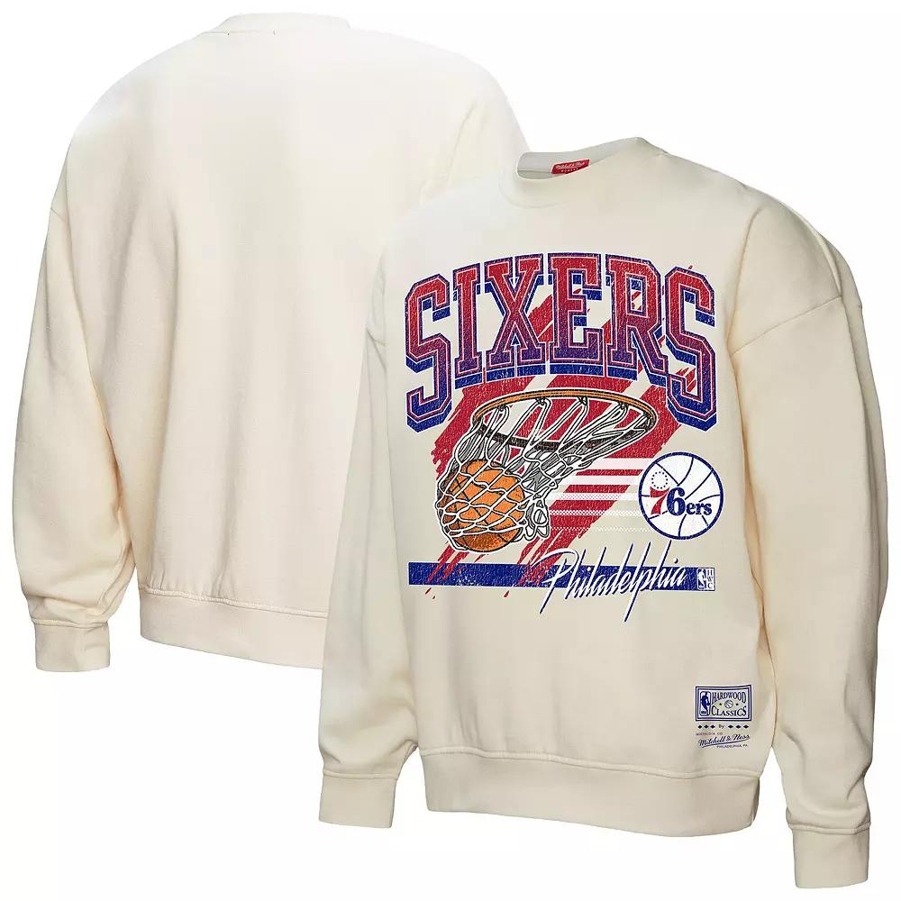 Women's Mitchell & Ness Cream Philadelphia 76ers Brush Bucket Pullover Sweatshirt,  Product Image