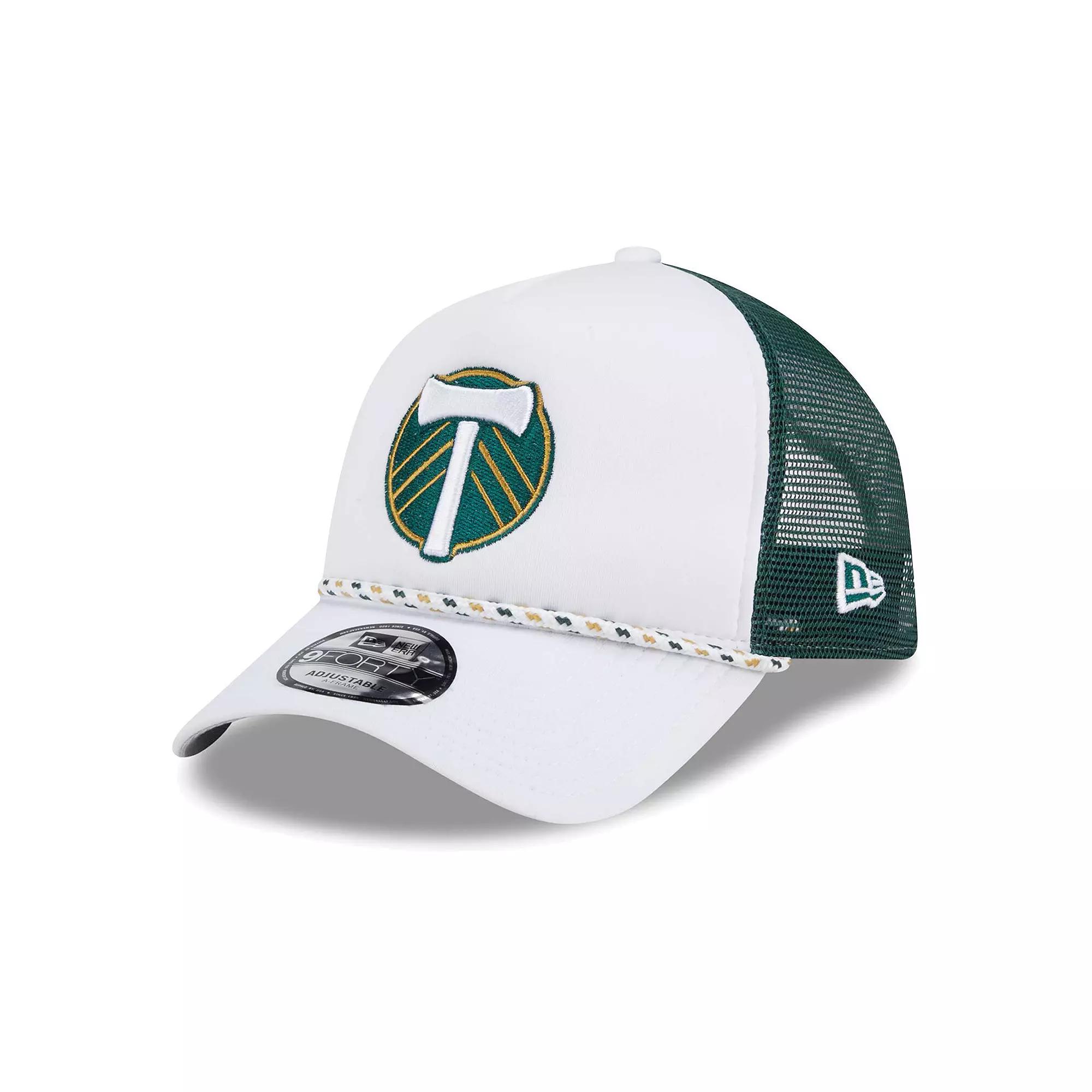 Men's New Era White/Green Portland Timbers Court Sport Foam A-Frame 9FORTY Adjustable Trucker Hat Product Image