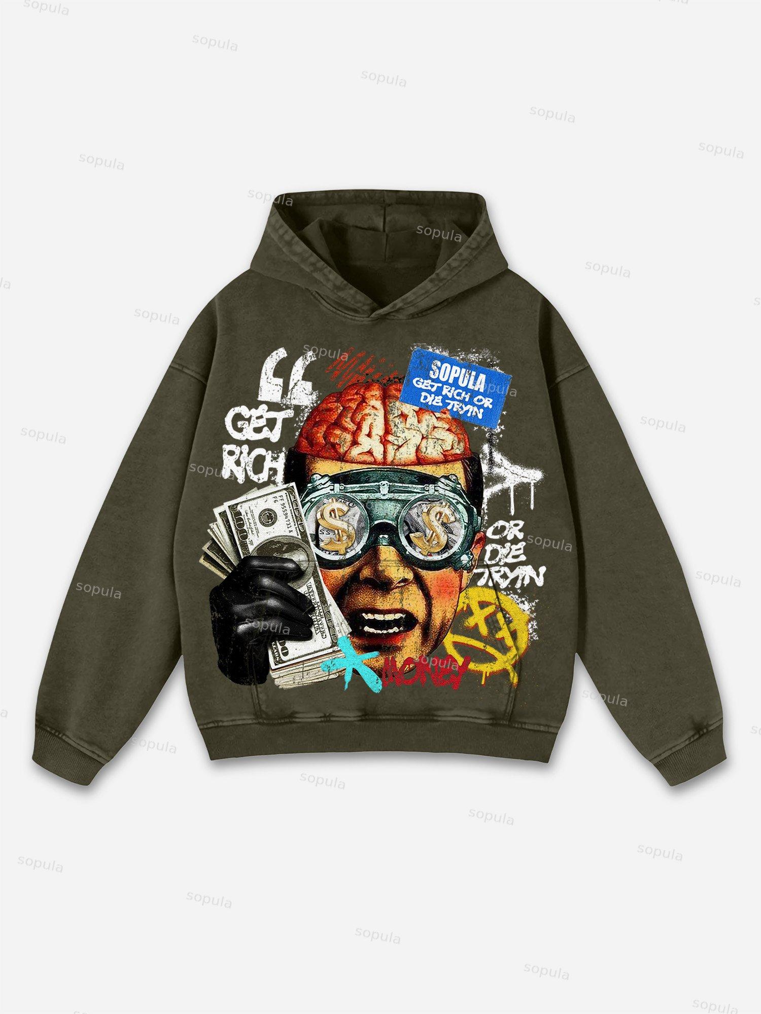 Men's Get Rich Money or Die Tryin Grpahic Washed Hoodie Product Image