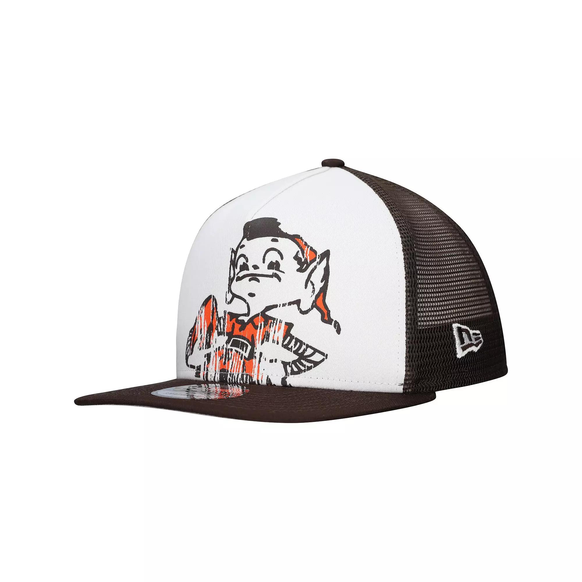 Men's New Era White/Brown Cleveland Browns Distressed 9FIFTY A-Frame Snapback Hat Product Image