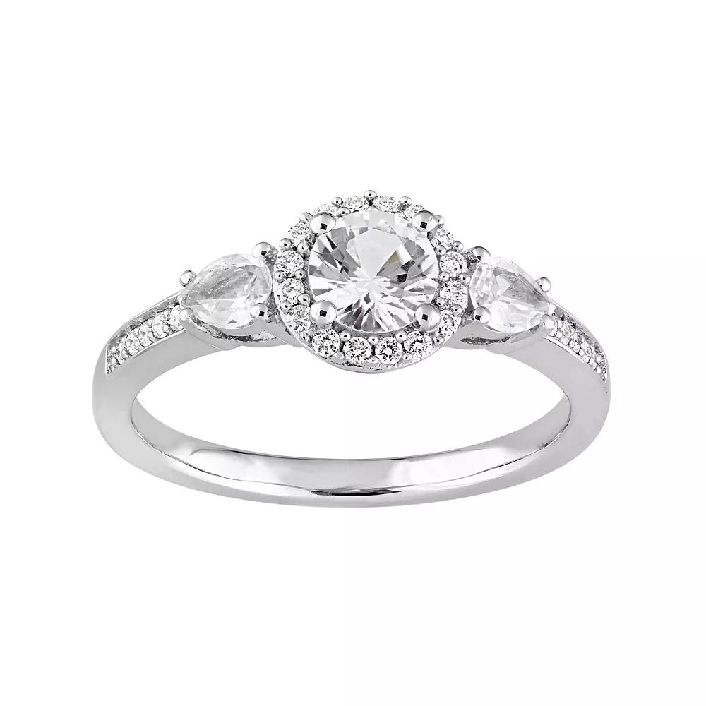 Stella Grace 14k White Gold White Sapphire & 1/8 Carat T.W. Diamond Halo Ring, Women's,  Product Image