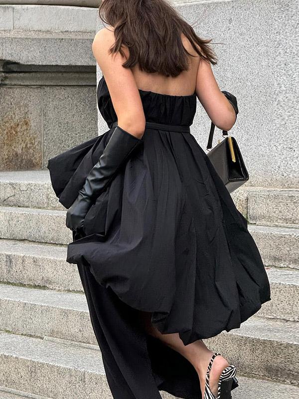 High-Low Sleeveless Elasticity Pleated Solid Color Split-Joint Tube Blouses&Shirts Tops Product Image