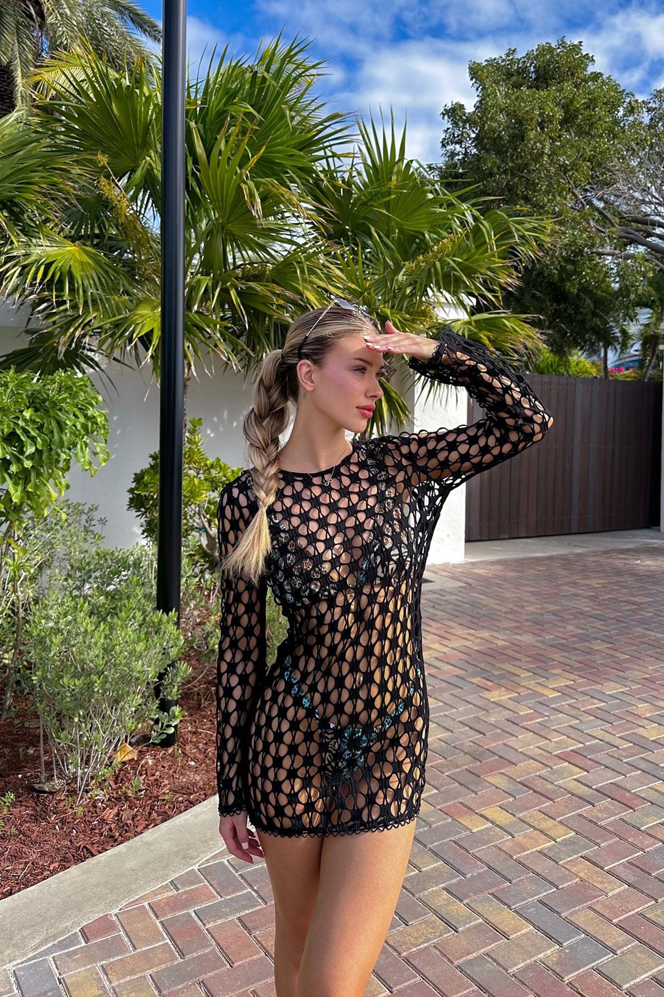 Summer Kiss Cover Up Mini Dress - Black Product Image