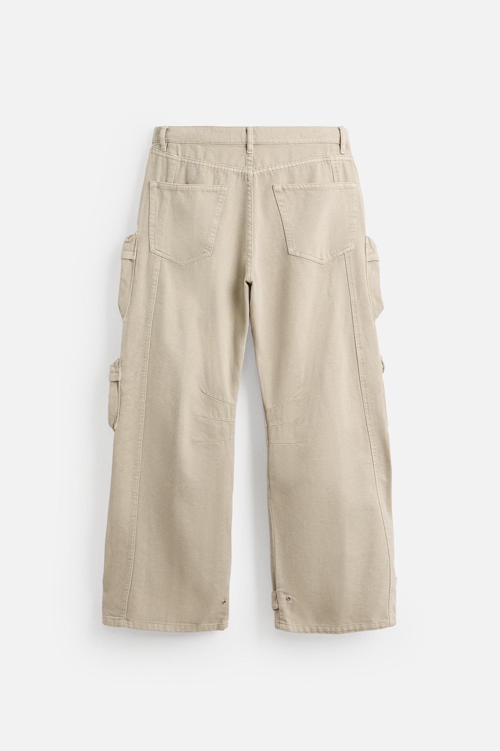 DENIM CARGO PANTS WITH POCKETS Product Image