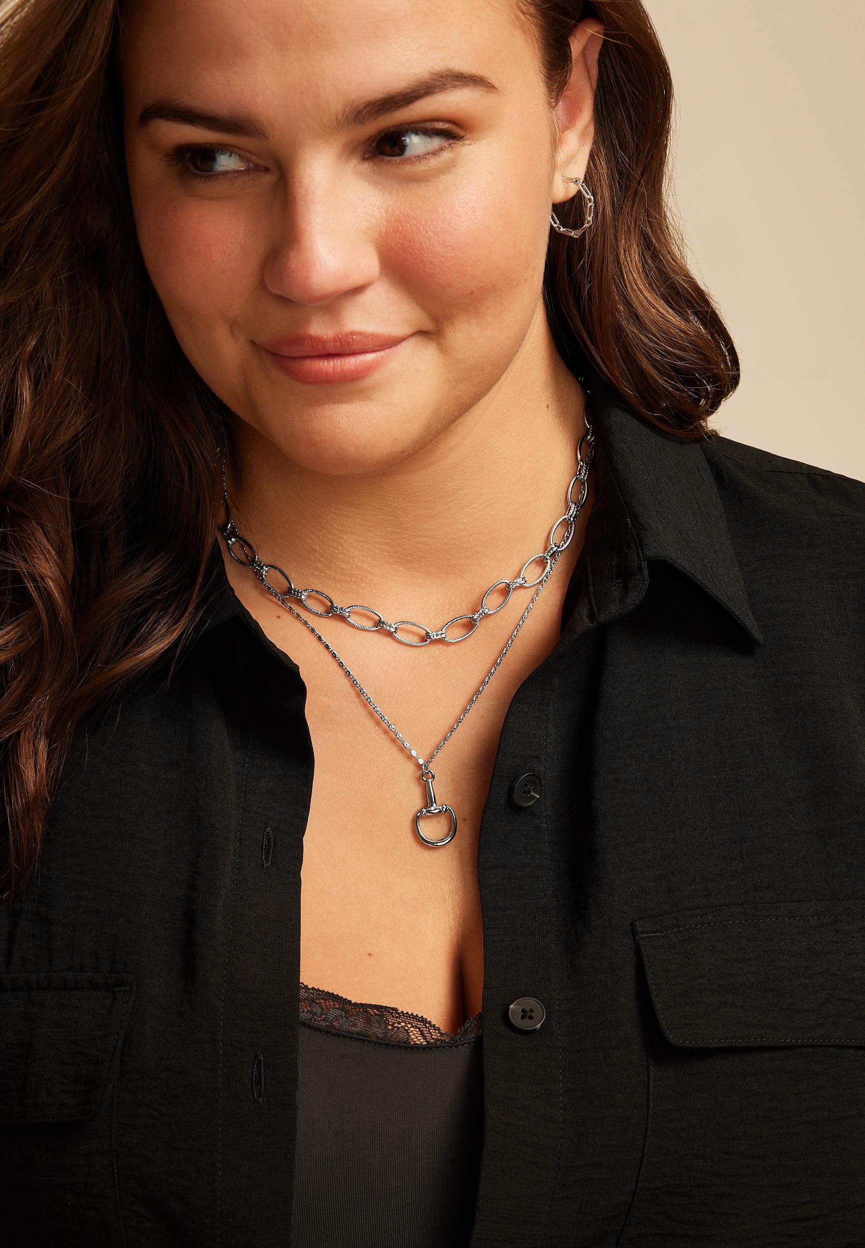 Silver Stirrup Pendant Layered Necklace Product Image