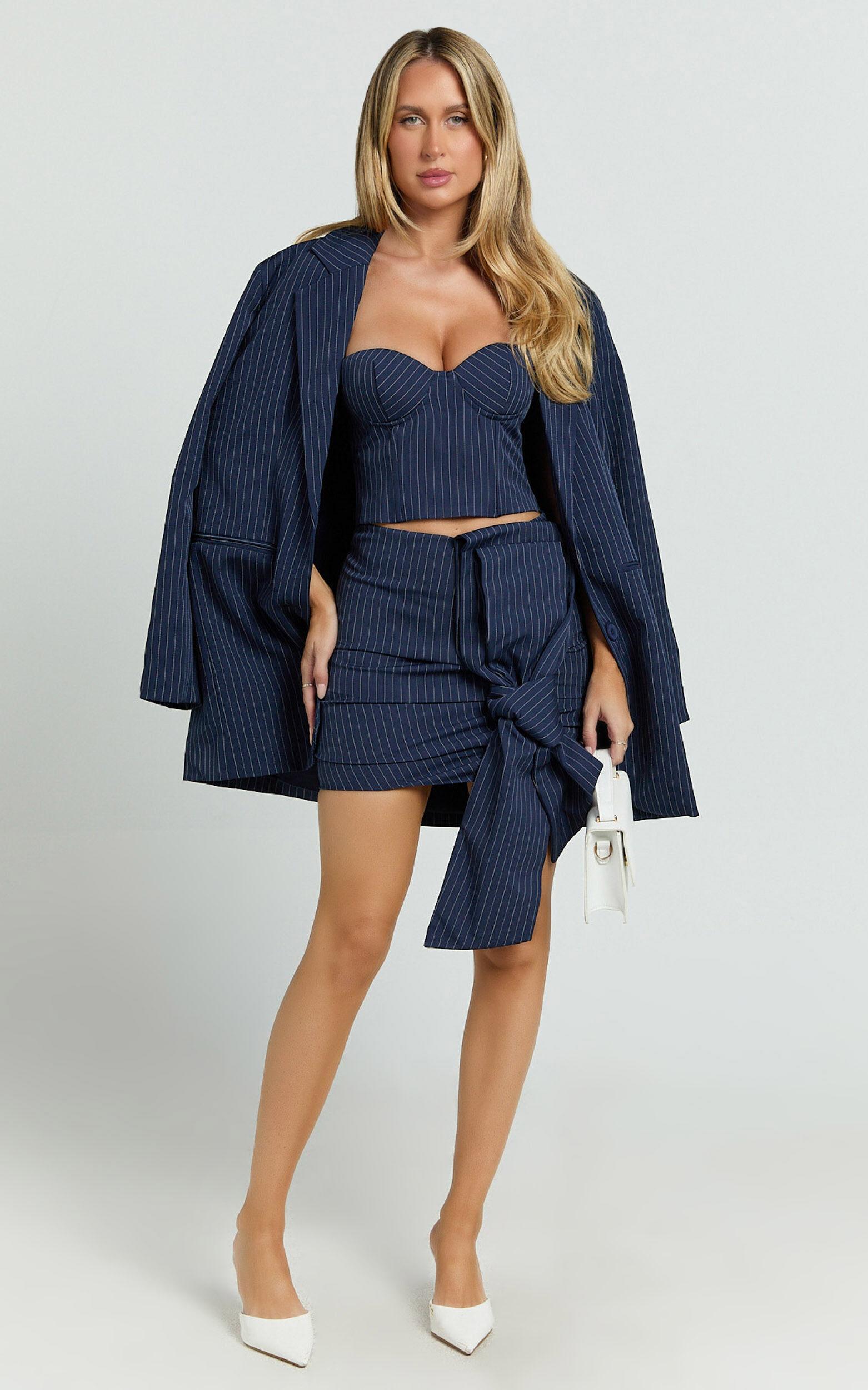 Elliot Top - Pinstripe Strapless Underwire Corset Top in Navy Product Image