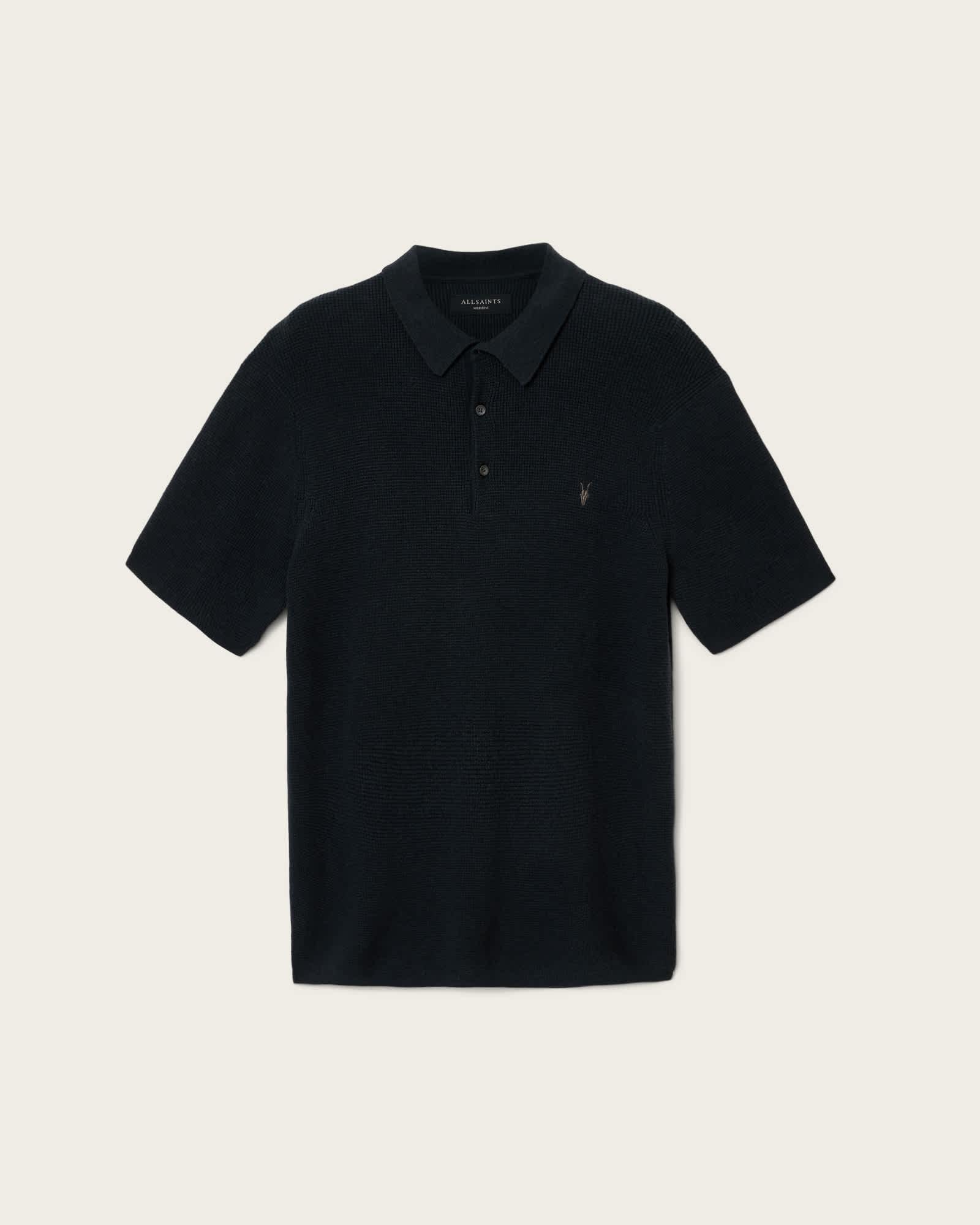 Aspen Waffle Texture Ramskull Polo Shirt BOND BLUE | ALLSAINTS US Product Image