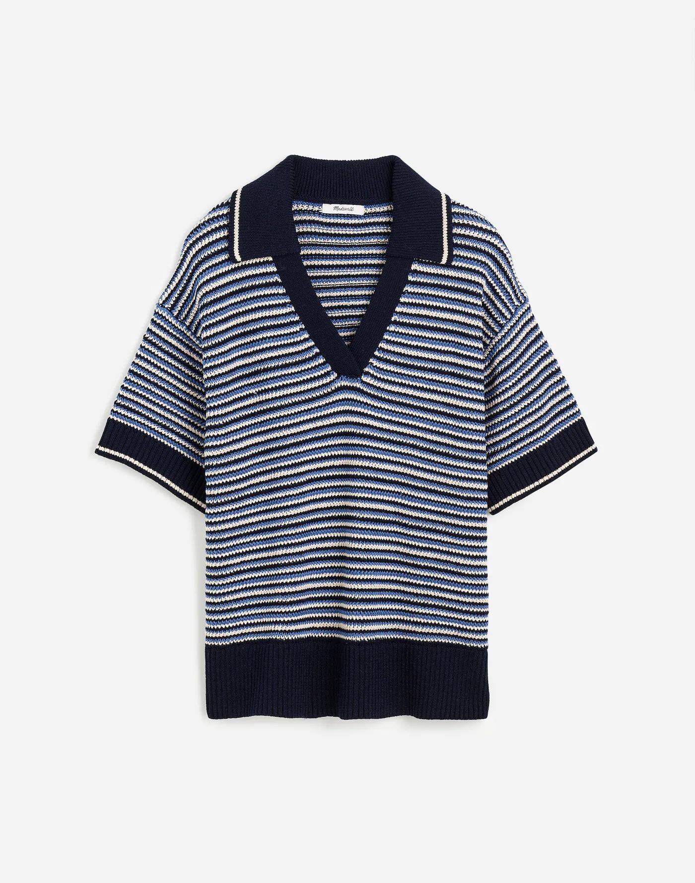 Striped Johnny-Collar Sweater Tee Product Image