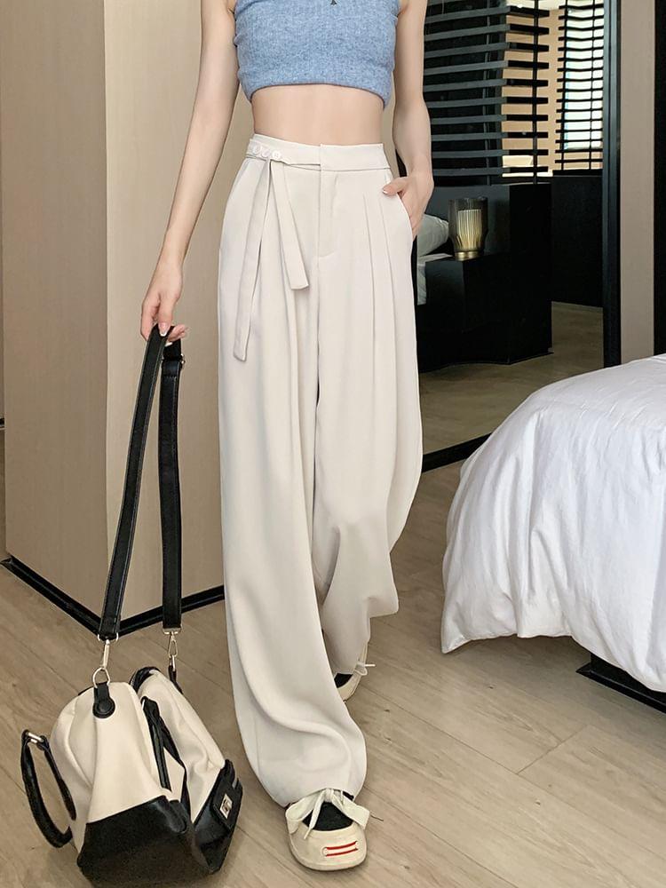 High Rise Plain Wide Leg Suit Pants Product Image