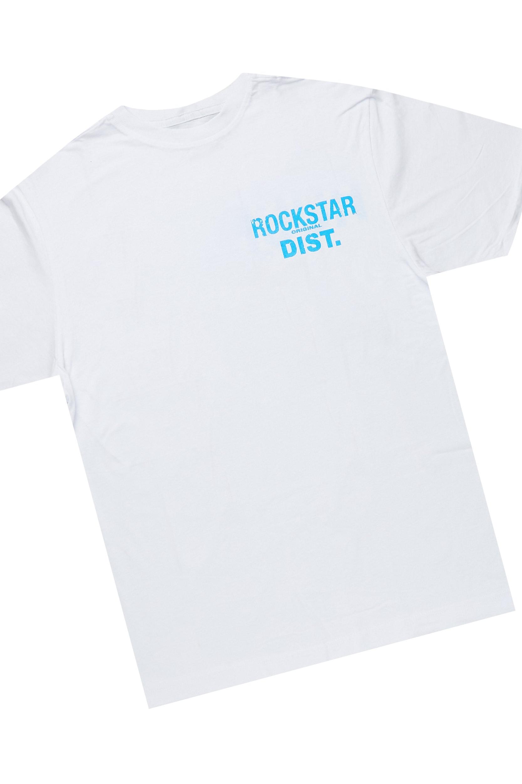 Quentin White/Blue T-Shirt/Stacked Flare Jean Set Male Product Image