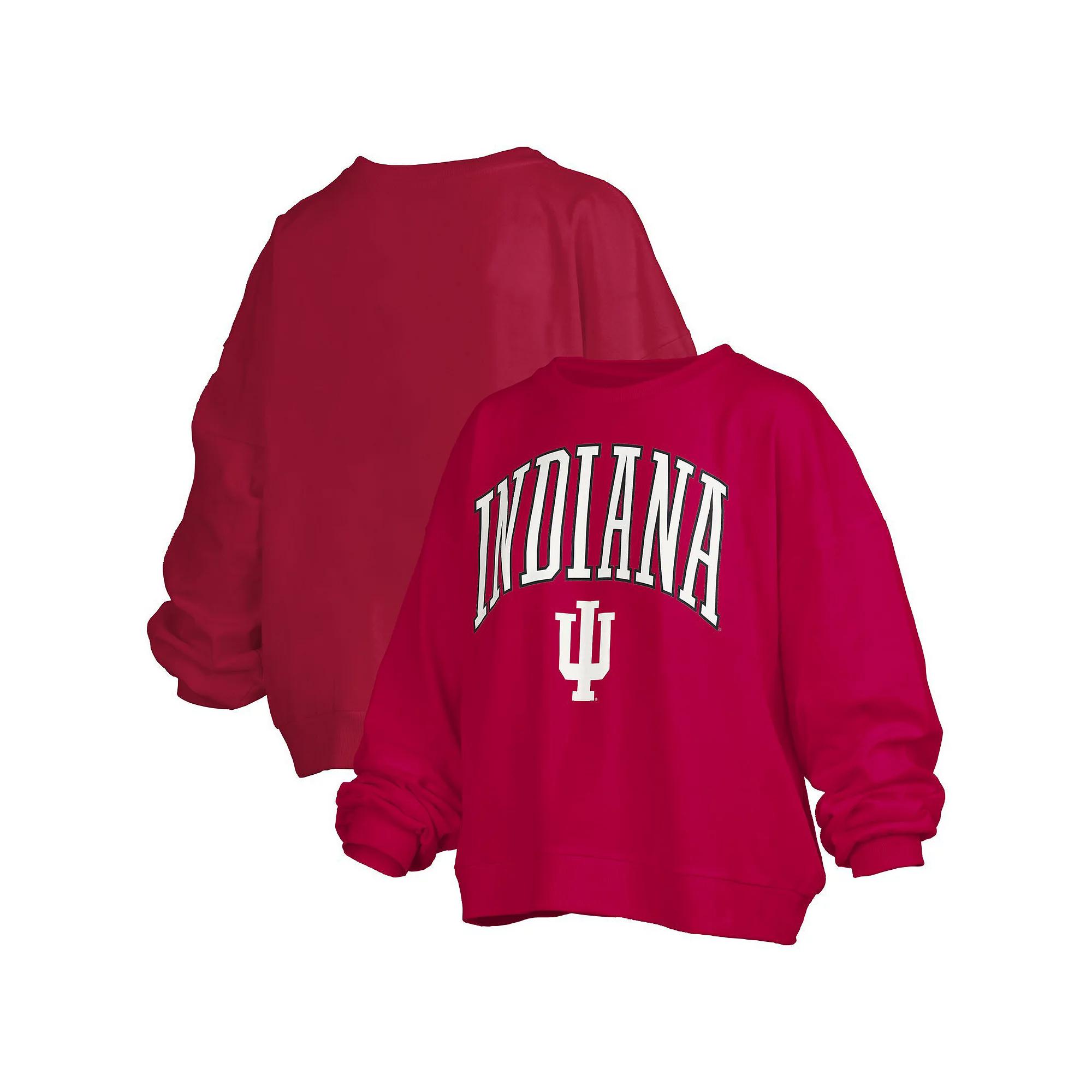 Women's Pressbox Crimson Indiana Hoosiers Janise Arch Over Logo Waist Length Oversized Pullover Sweatshirt, Size: Small, Red Product Image