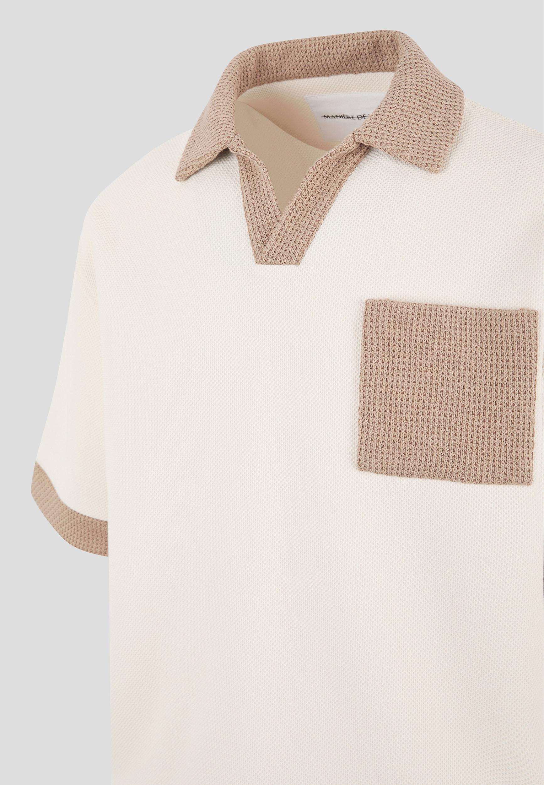 Brice - Boxy Polo Shirt with Crochet Detail - Cream Male Product Image