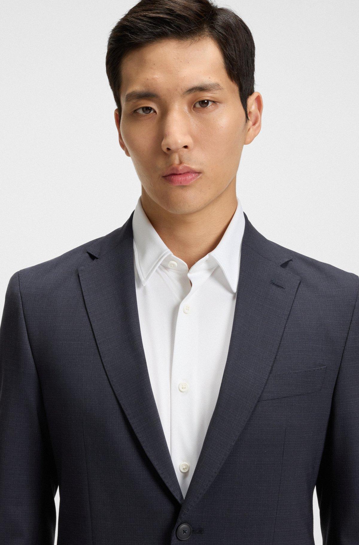 BOSS - Slim-fit suit in micro-patterned stretch fabric - Dark Blue Product Image