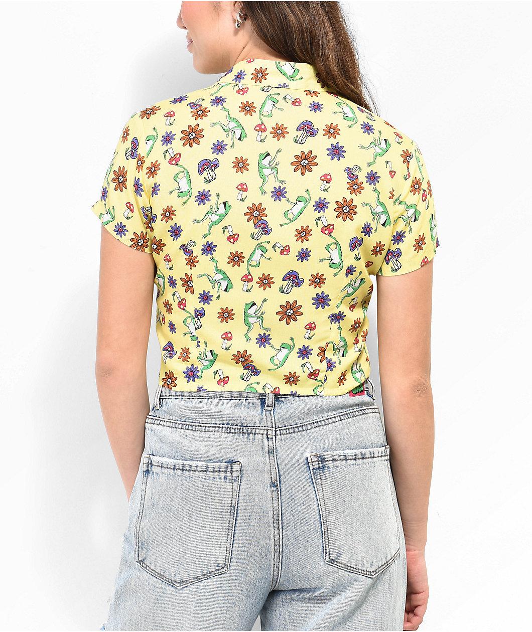 A.LAB Goldie Frog Print Yellow Crop Shirt Product Image