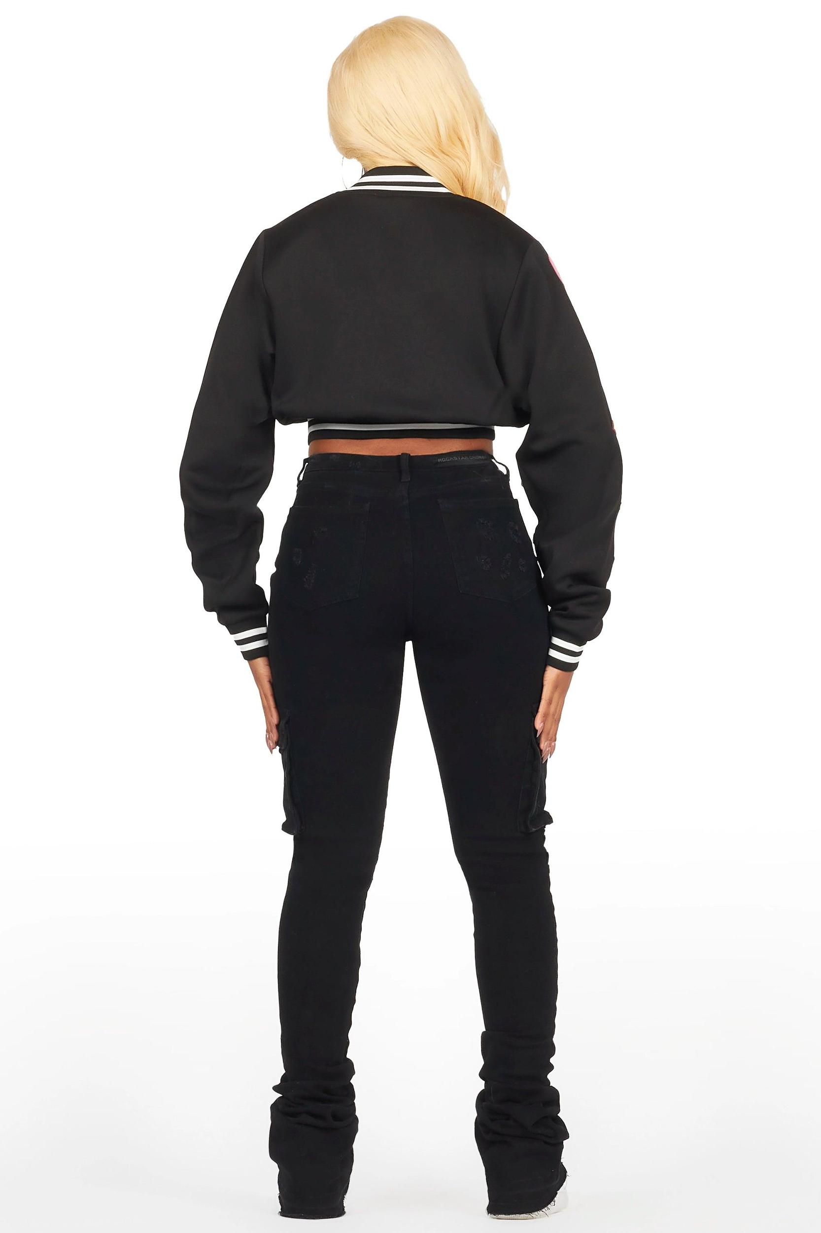 Jakaira Black Crop Varsity Jacket Female Product Image