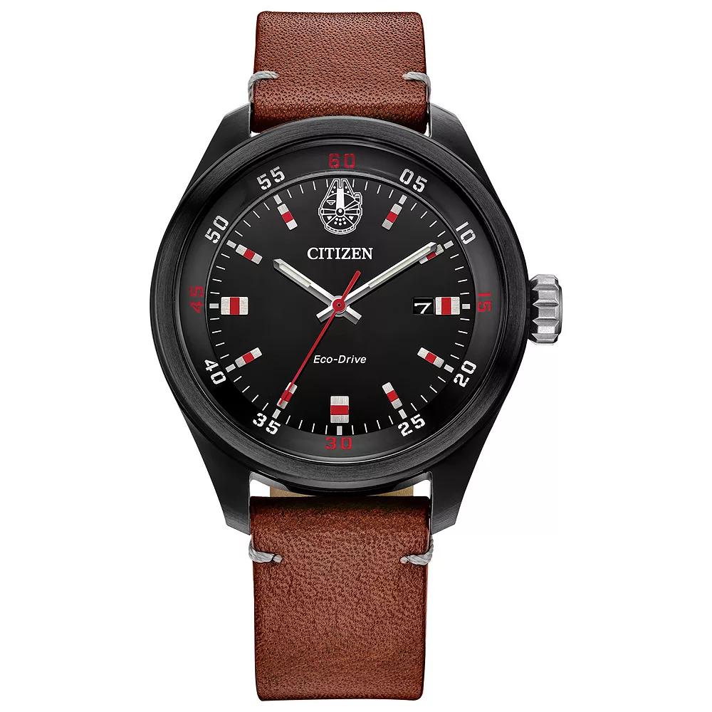 Citizen Mens Eco-Drive Star Wars Chewbacca Stainless Steel Brown Leather Strap Watch Product Image