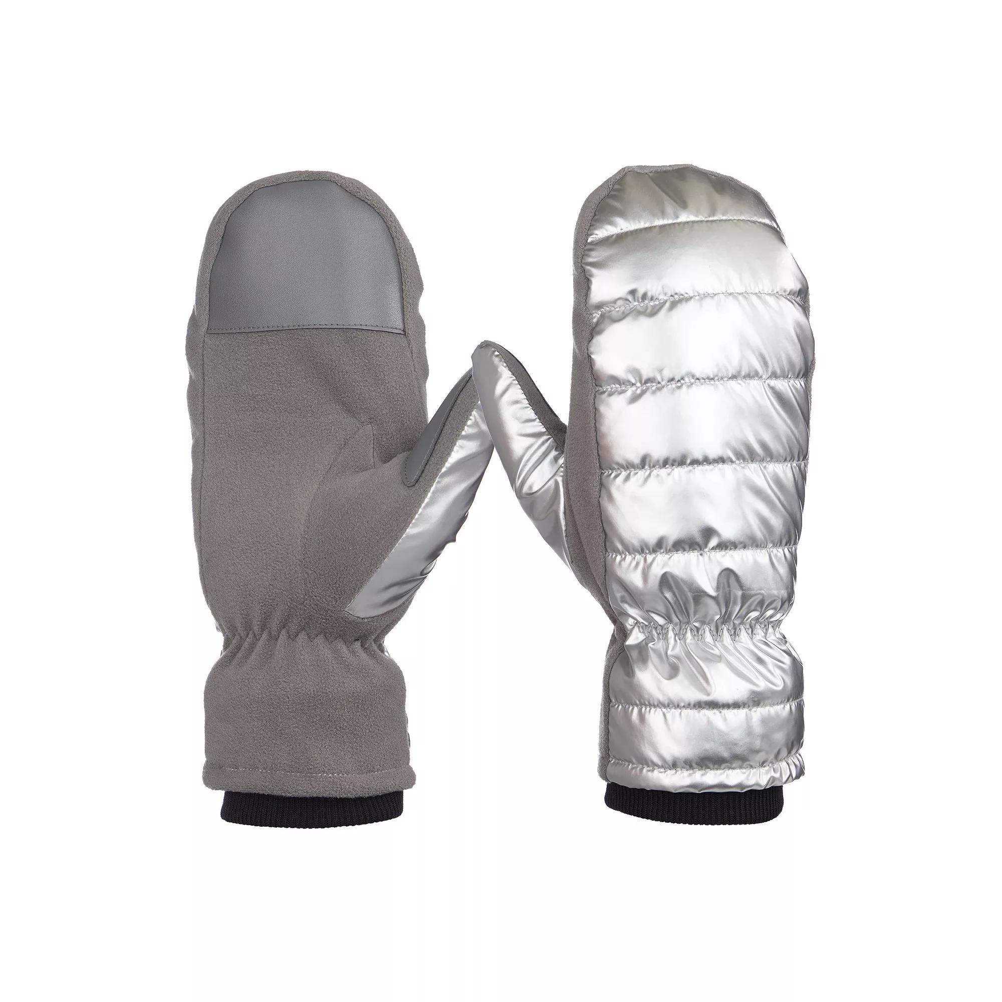 Women's isotoner Sleek Heat Pongee and Fleece Mittens, Size: Small-Medium, Grey Silver Product Image