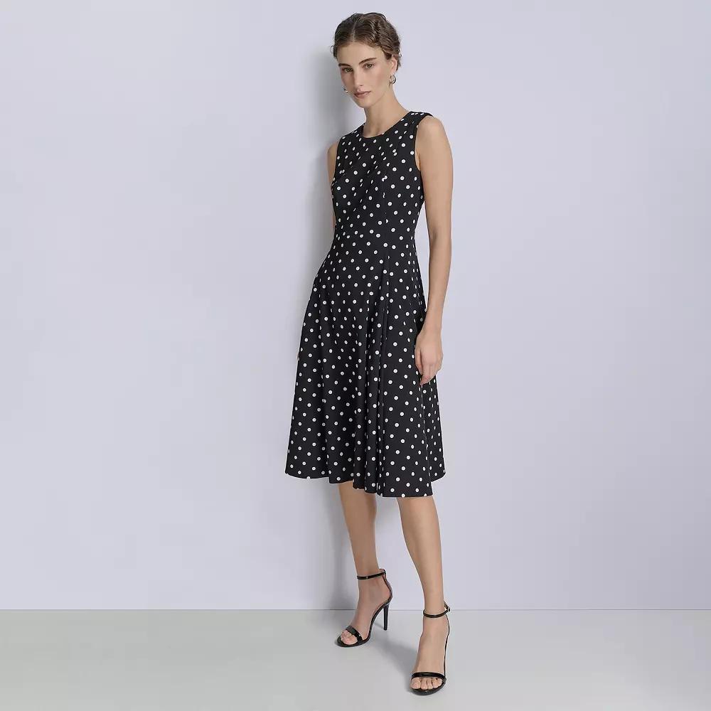 Women's Andrew Marc Sleeveless Fit & Flare Midi Dress, Size: 4, Black White Dot Product Image