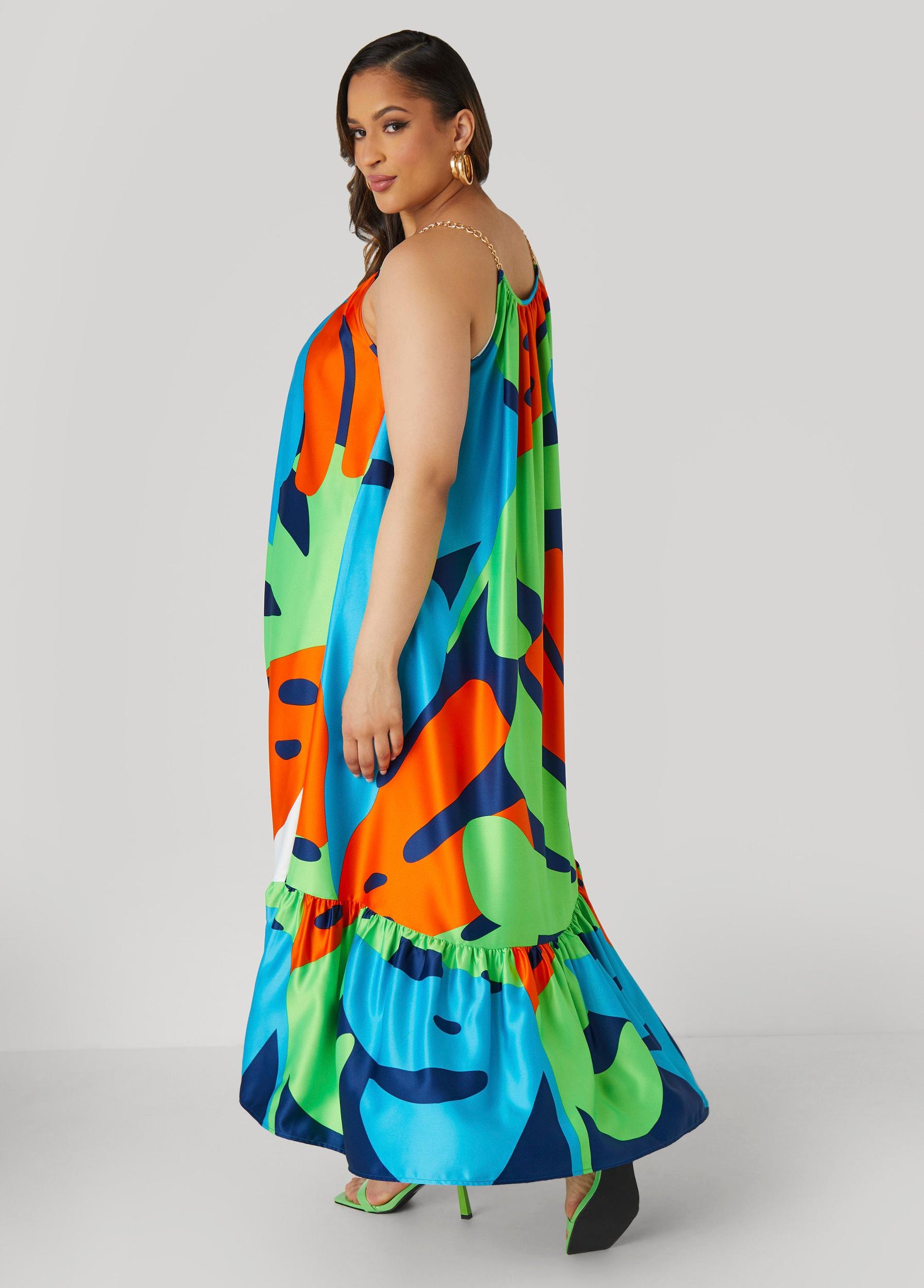 Plus Size Chain Trimmed Abstract Maxi Dress Ashley Stewart Product Image