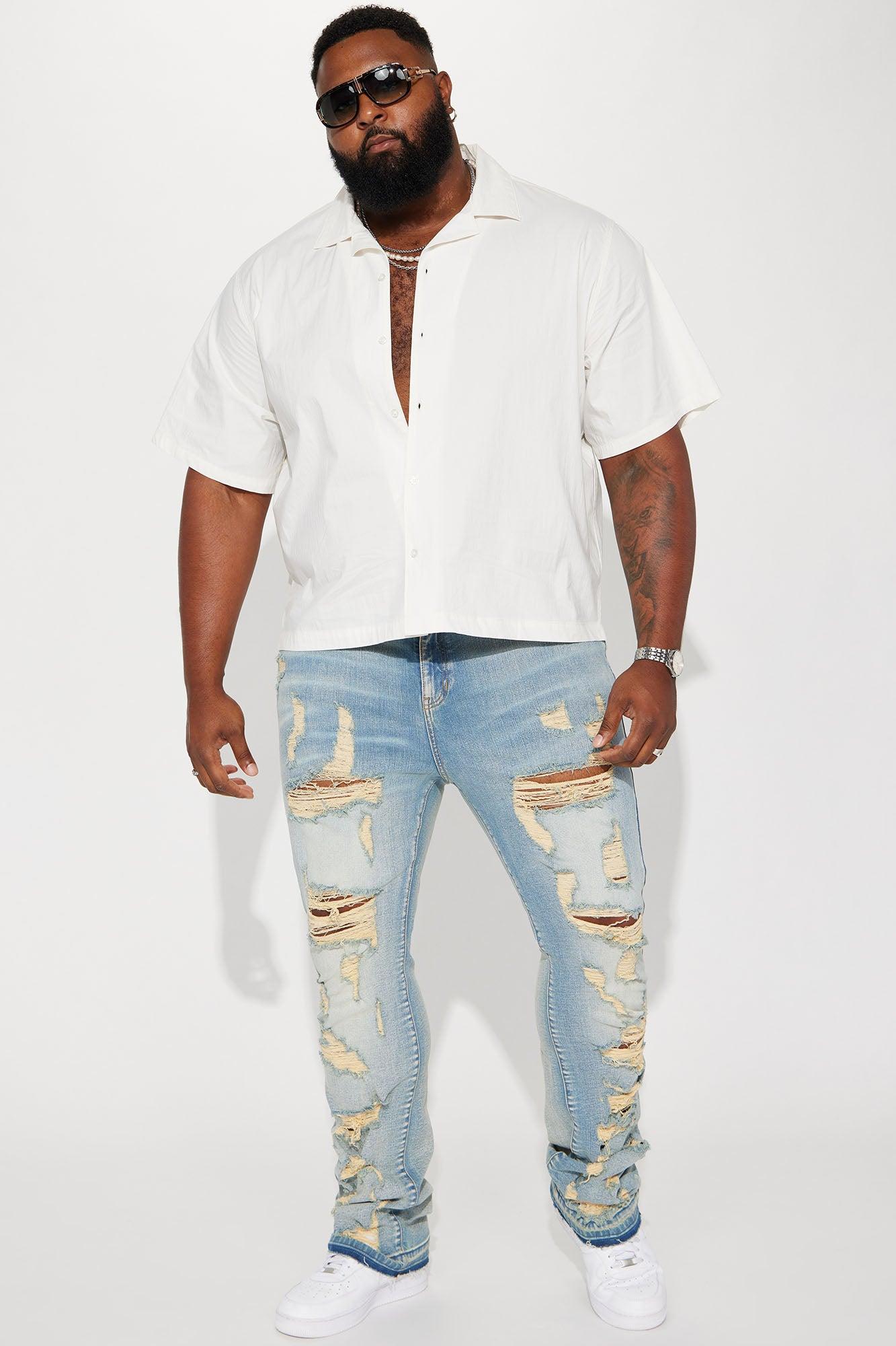 Torn Apart Stacked Skinny Flare Jeans - Light Blue Wash Product Image