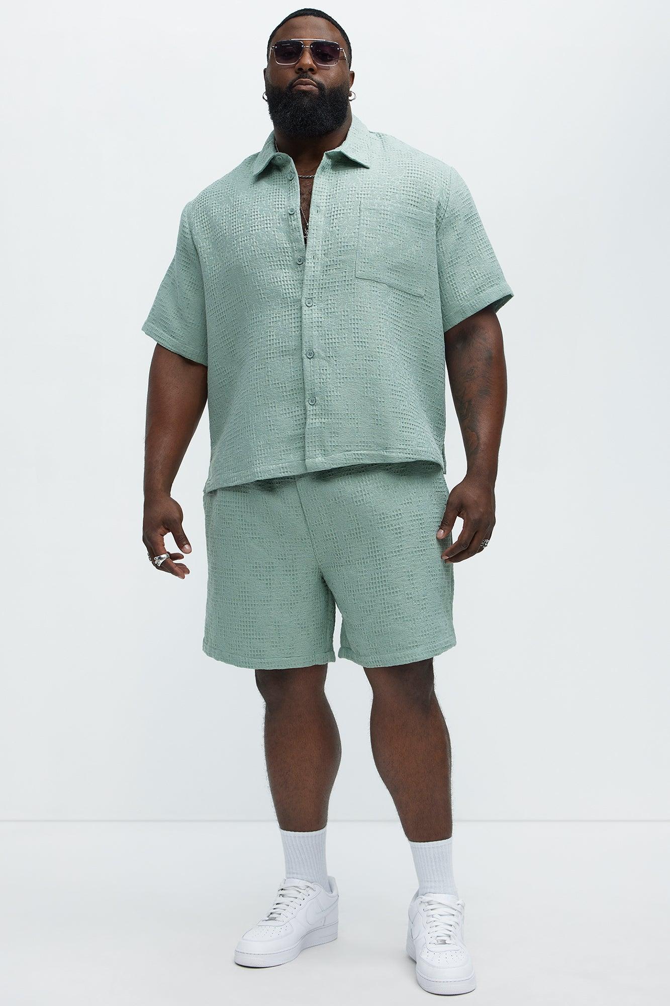 Subtle Waffle Texture Button Up Shirt - Sage Product Image