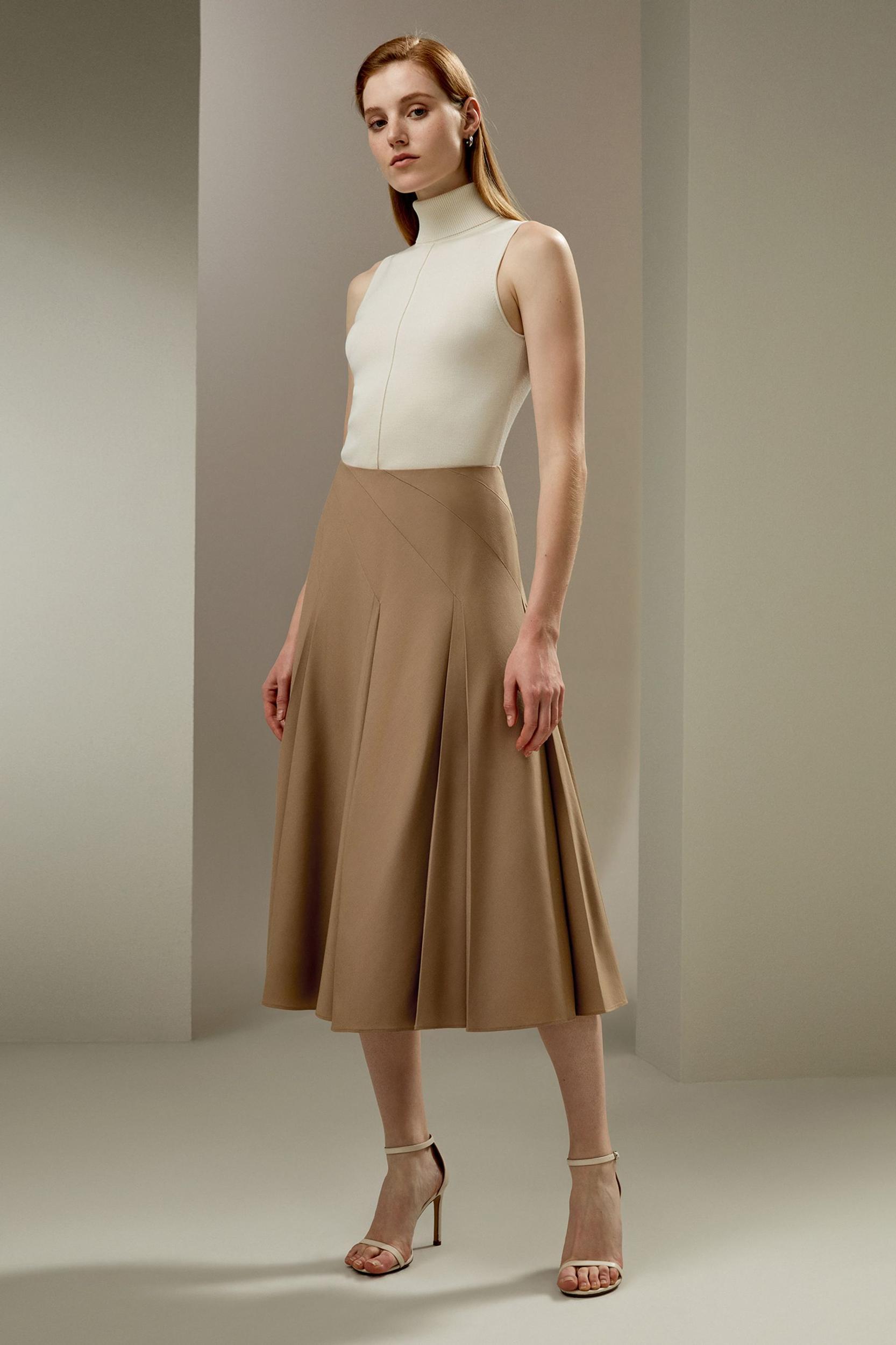 Pleated Merino Wool Midi Skirt Product Image