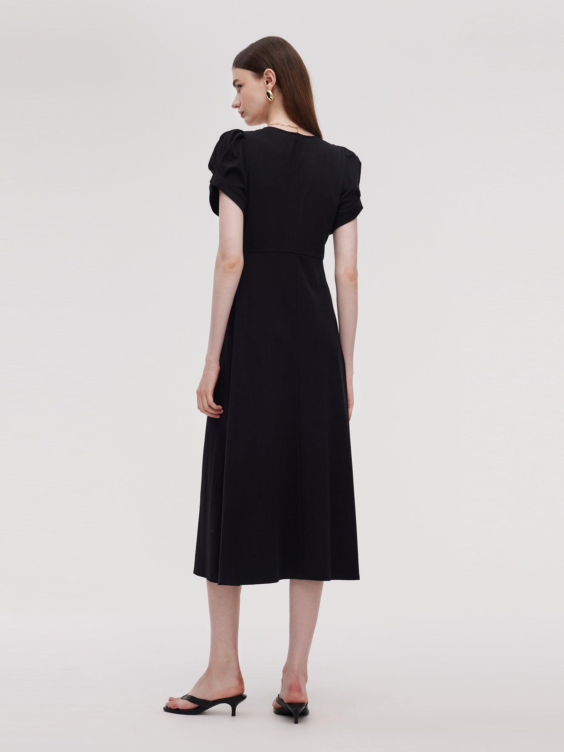 Pleated V-Neck Women Knit Maxi Dress Product Image