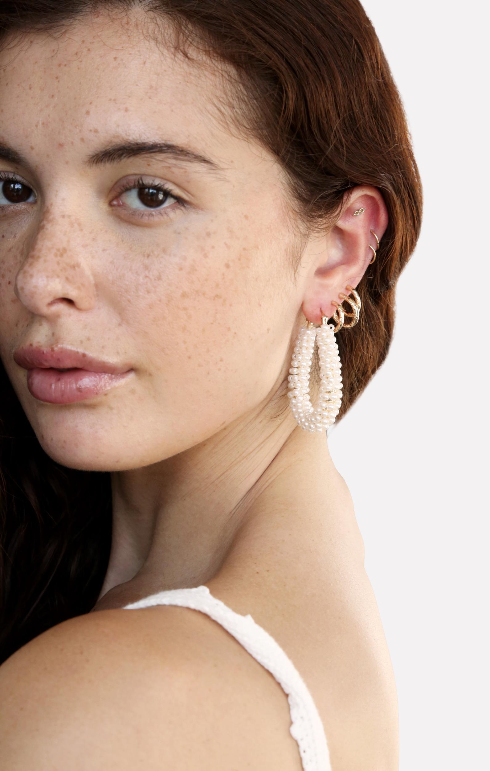 Ettika Pearl Wrapped Hoop Earrings ~ Pearl Product Image