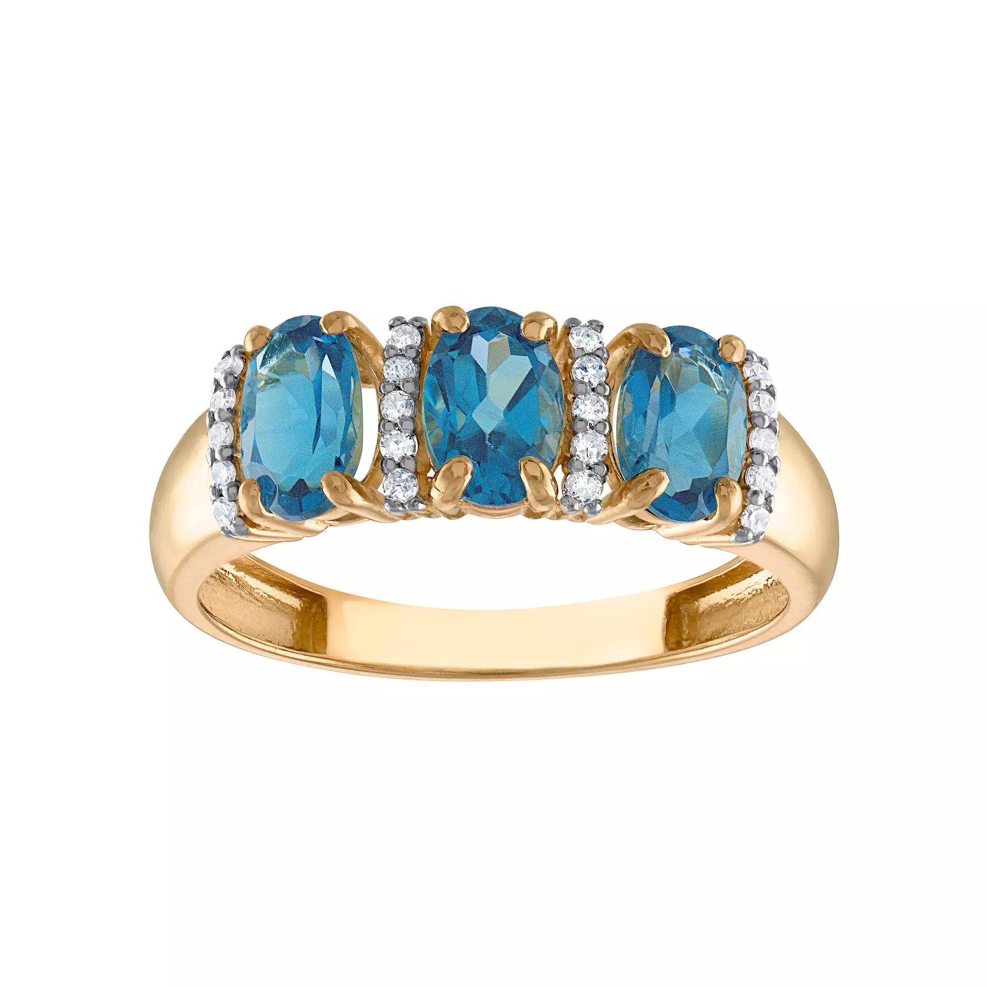 Tiara 10k Gold Gemstone & 1/10 Carat T.W. Diamond 3-Stone Ring, Women's, Green Product Image