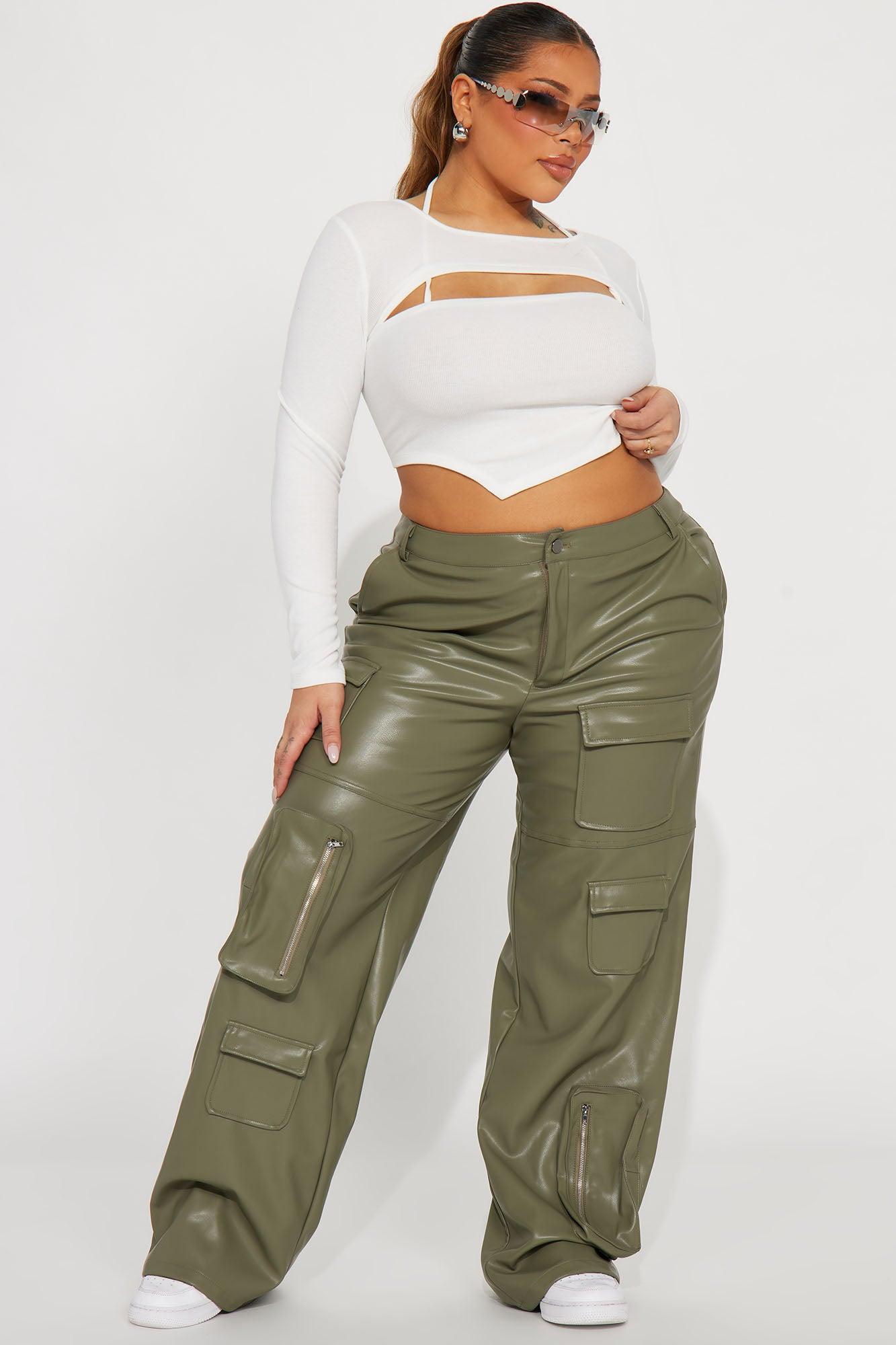 Never Too Late Faux Leather Cargo Pant - Olive Product Image