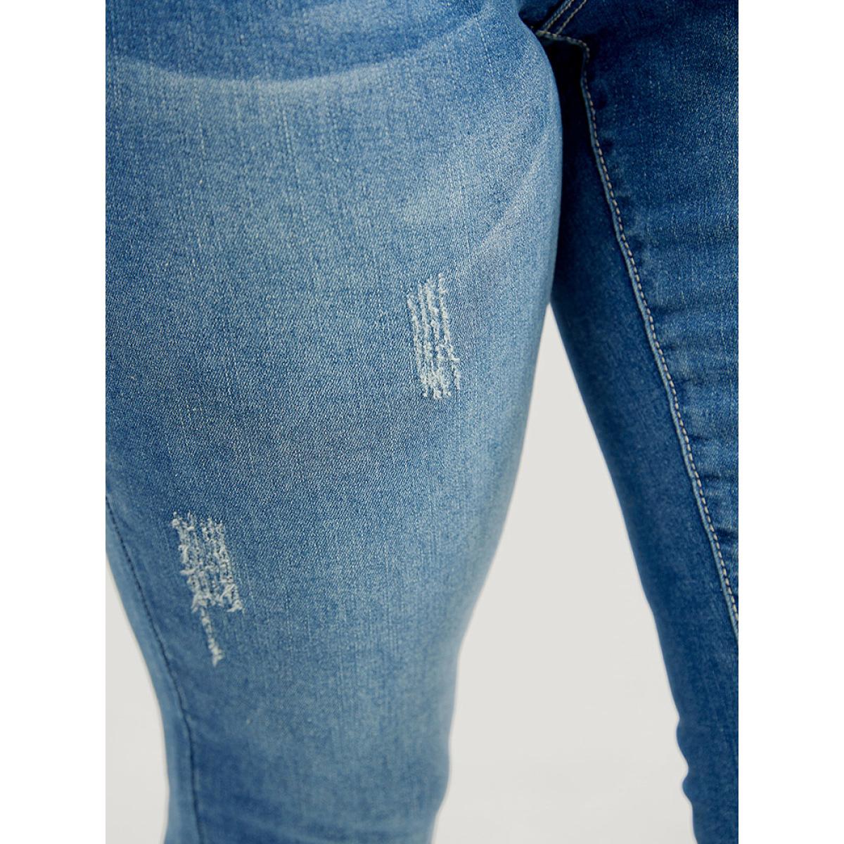 Plus Size Moderately Stretchy High Rise Dark Wash Cropped Jeans Women DarkBlue Casual Plain Medium stretch Side seam pocket Jeans BloomChic 20/2X Product Image