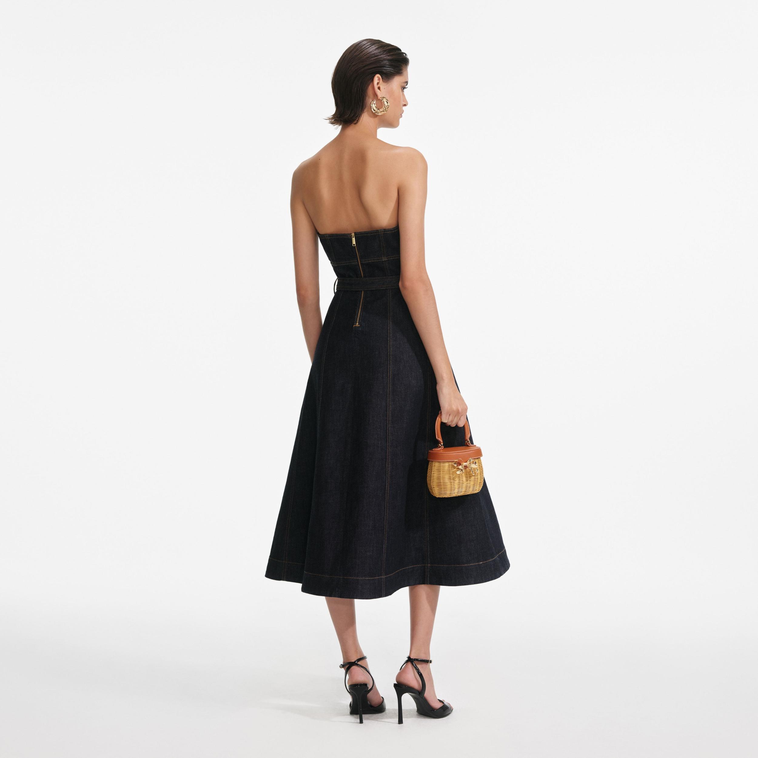 Indigo Denim Bandeau Midi Dress Product Image