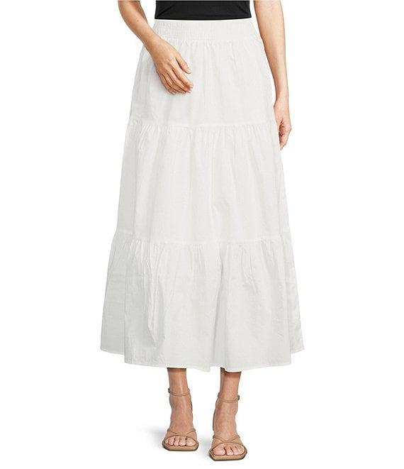 Skies Are Blue Poplin High Waist Tier Midi Skirt Product Image