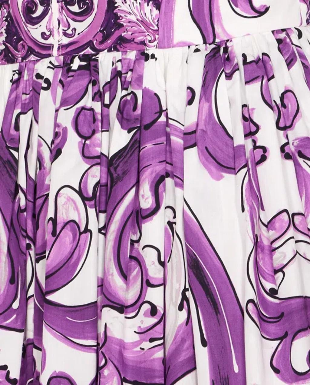 DOLCE & GABBANA Long Poplin Dress With Majolica Print In Purple Product Image