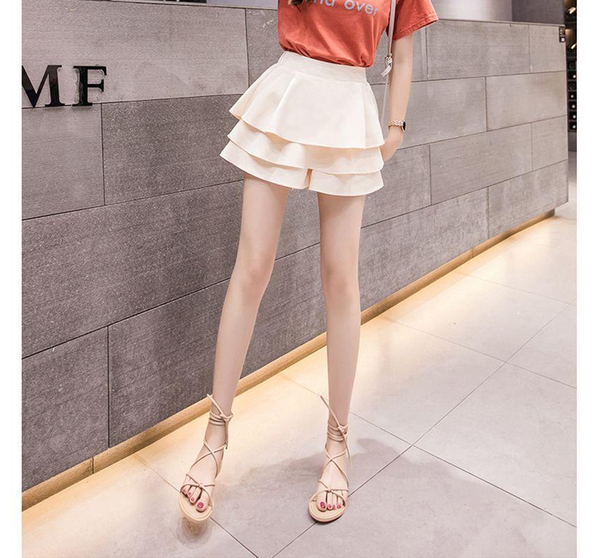 High Waist Plain Mini A-Line Layered Skirt Product Image