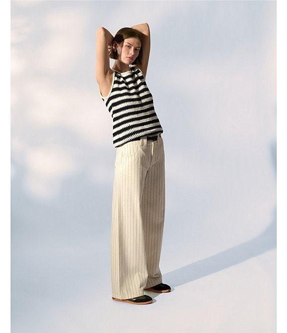Sanctuary Arden Pinstripe Cotton Twill Wide Leg Pants Product Image