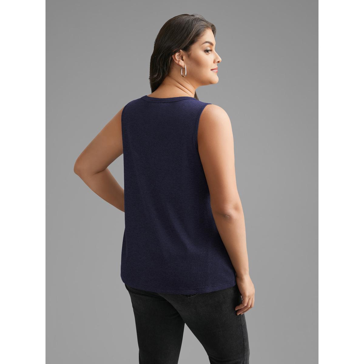 Plus Size Notched Collar Eyelet Tank Top Women Indigo Leisure Eyelet Notched collar Casual Tank Tops Camis BloomChic 14-16/1X Product Image