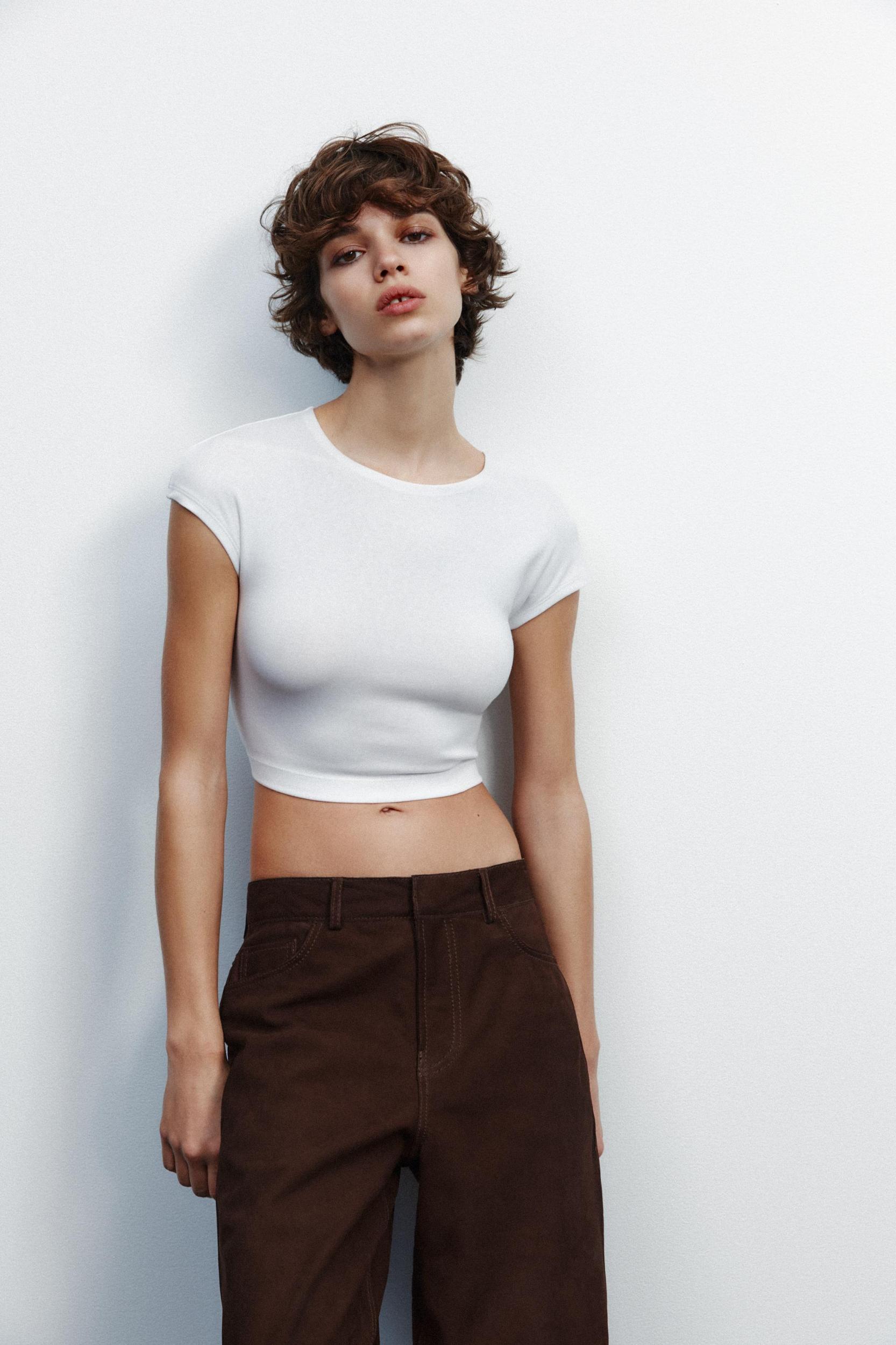 COTTON MODAL CROP T-SHIRT Product Image