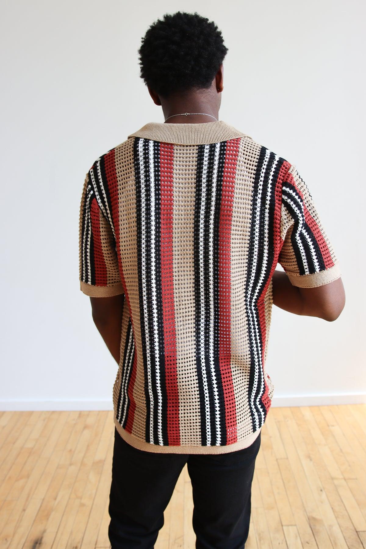 Striped Knit Mesh Button Up Shirt Product Image