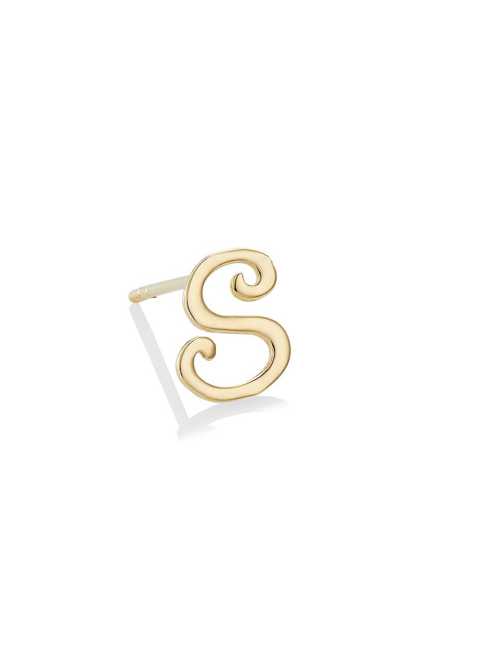 Womens 14K Yellow Gold Cursive Initial Stud Earring Product Image