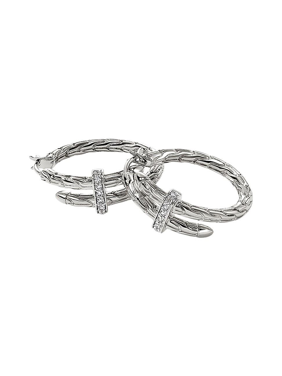 John Hardy Sterling Silver Diamond Spear Small Hoop Earrings Product Image