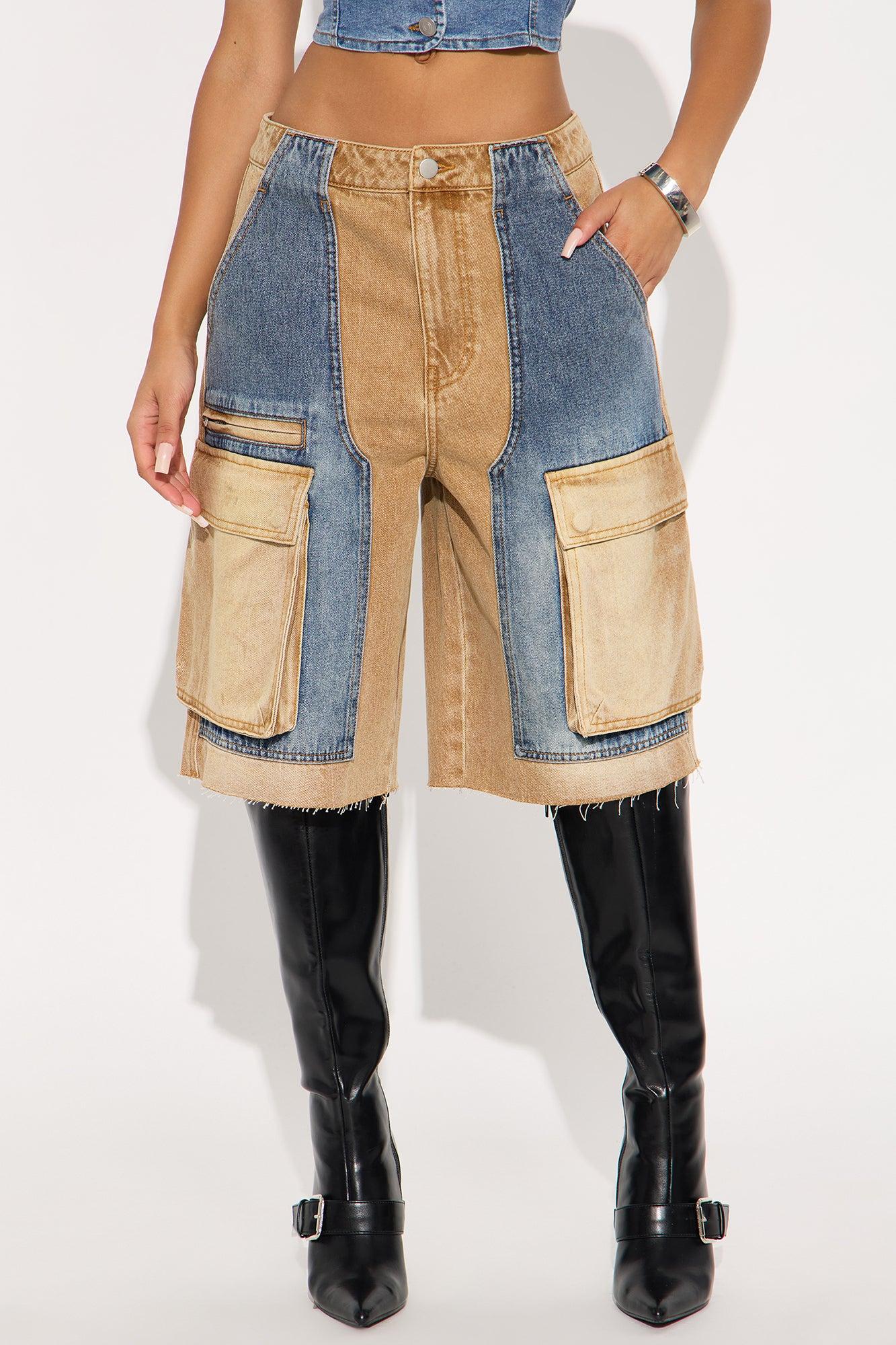 Sahara Cargo Denim Jorts - Tan/Multi Product Image