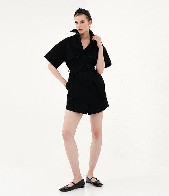 Le' AL.X Short Sleeve Snap Collar Belted Mini Shirt Dress Product Image