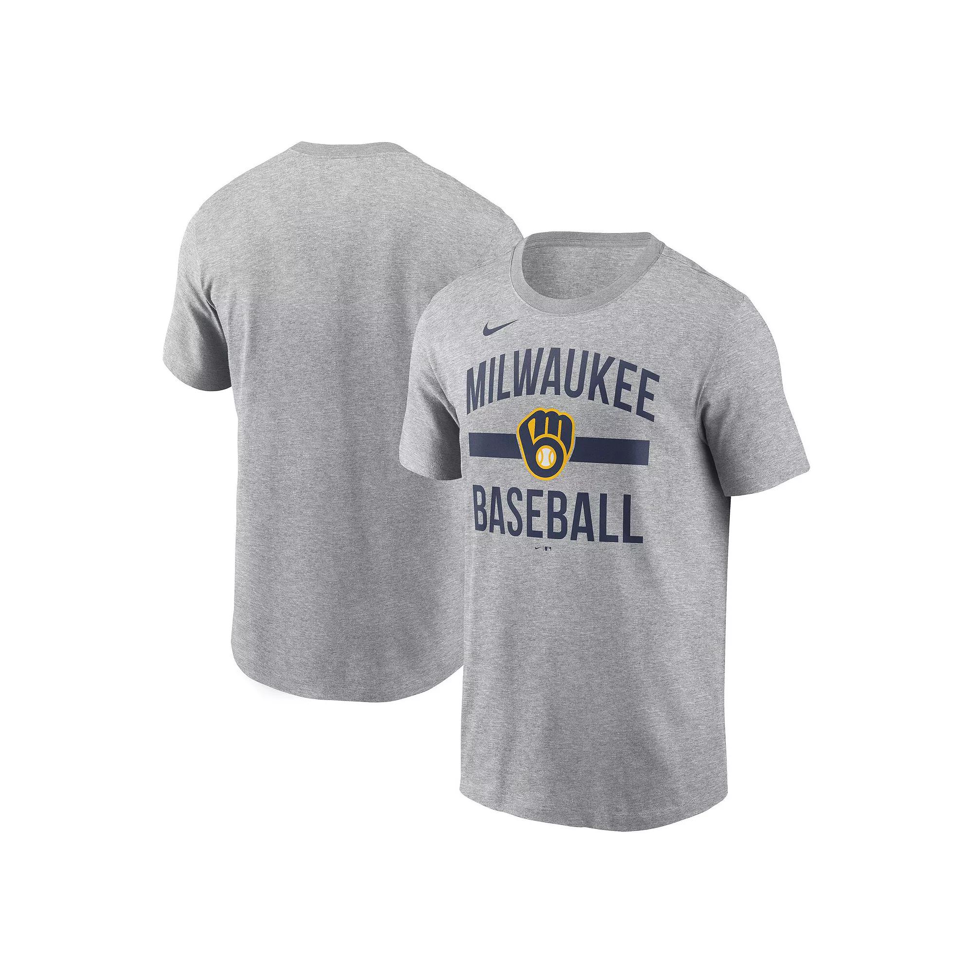 Men's Nike  Heather Gray Milwaukee Brewers Arched T-Shirt, Size: Medium, Grey Product Image